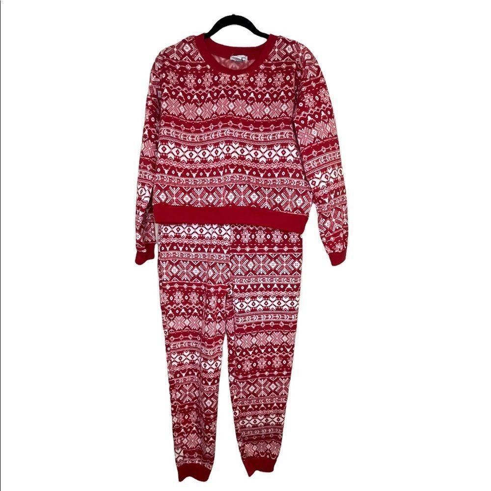 Better/ Together Fleece Christmas Holidays Red Snowflake Pajama Jogger Set Sz L 
